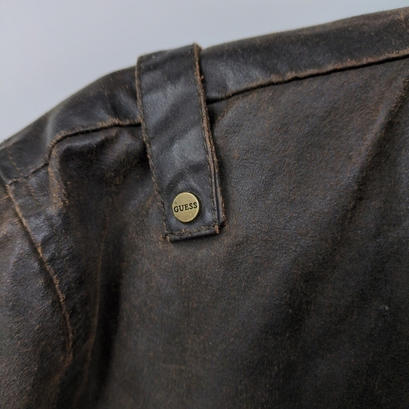 Guess Faux Leather Men's Medium Bomber Jacket Sherpa Lined Field Cargo Military‎ - Picture 9 of 14